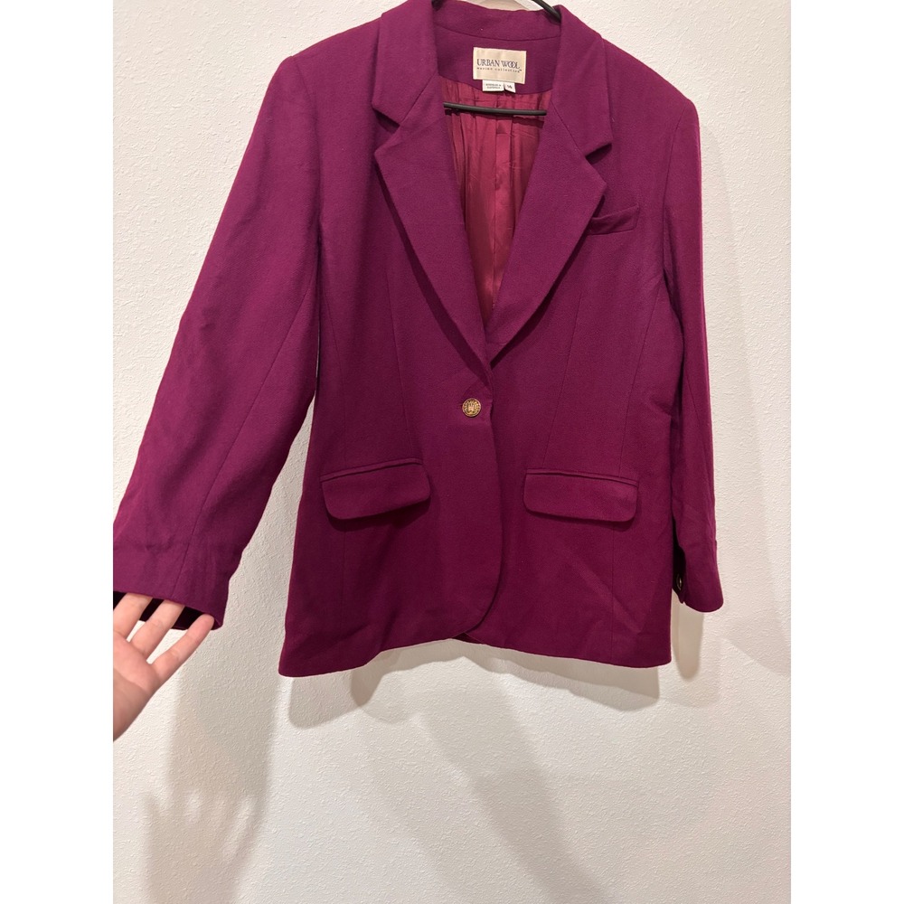 Urban Wool Merino Collection Magenta Purple Wool Blazer Gold Crest Button 14